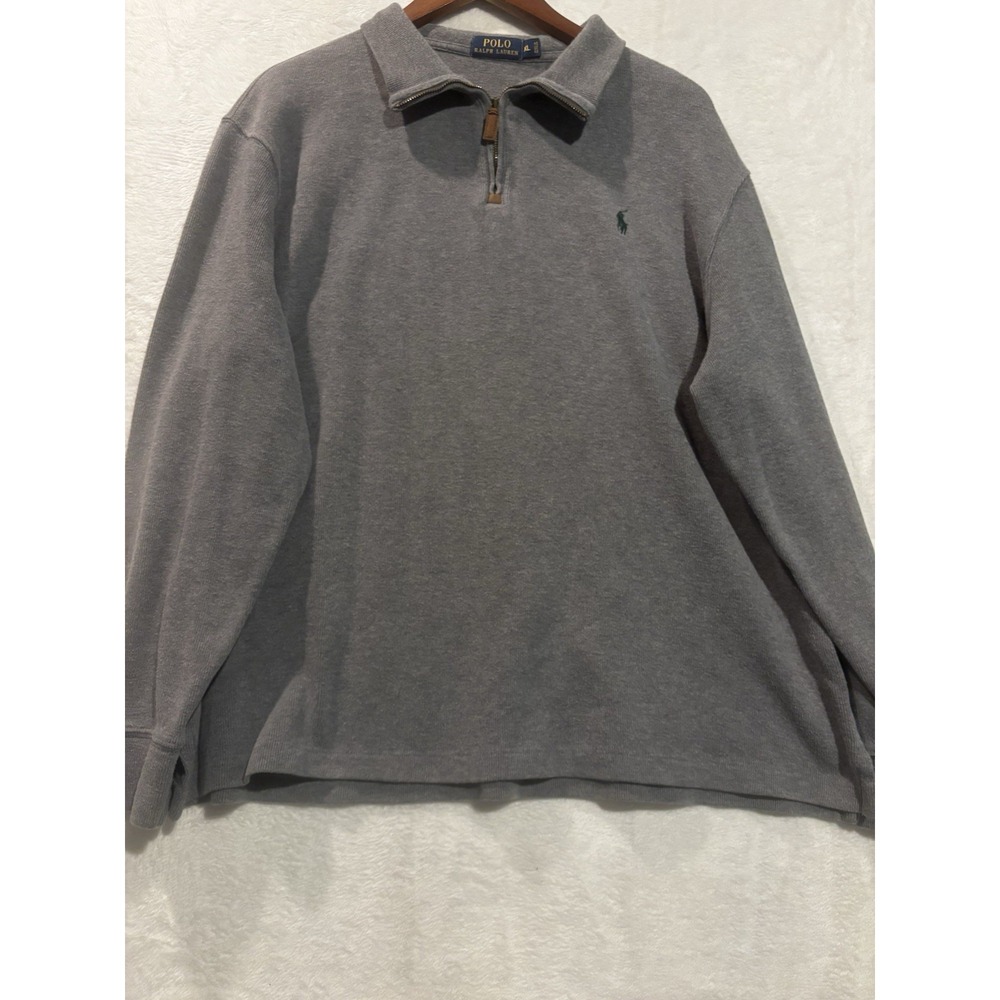 Vintage Polo Ralph Lauren Mens XL Sweater 1/4 Zip Pullover Logo Gray Long Sleeve